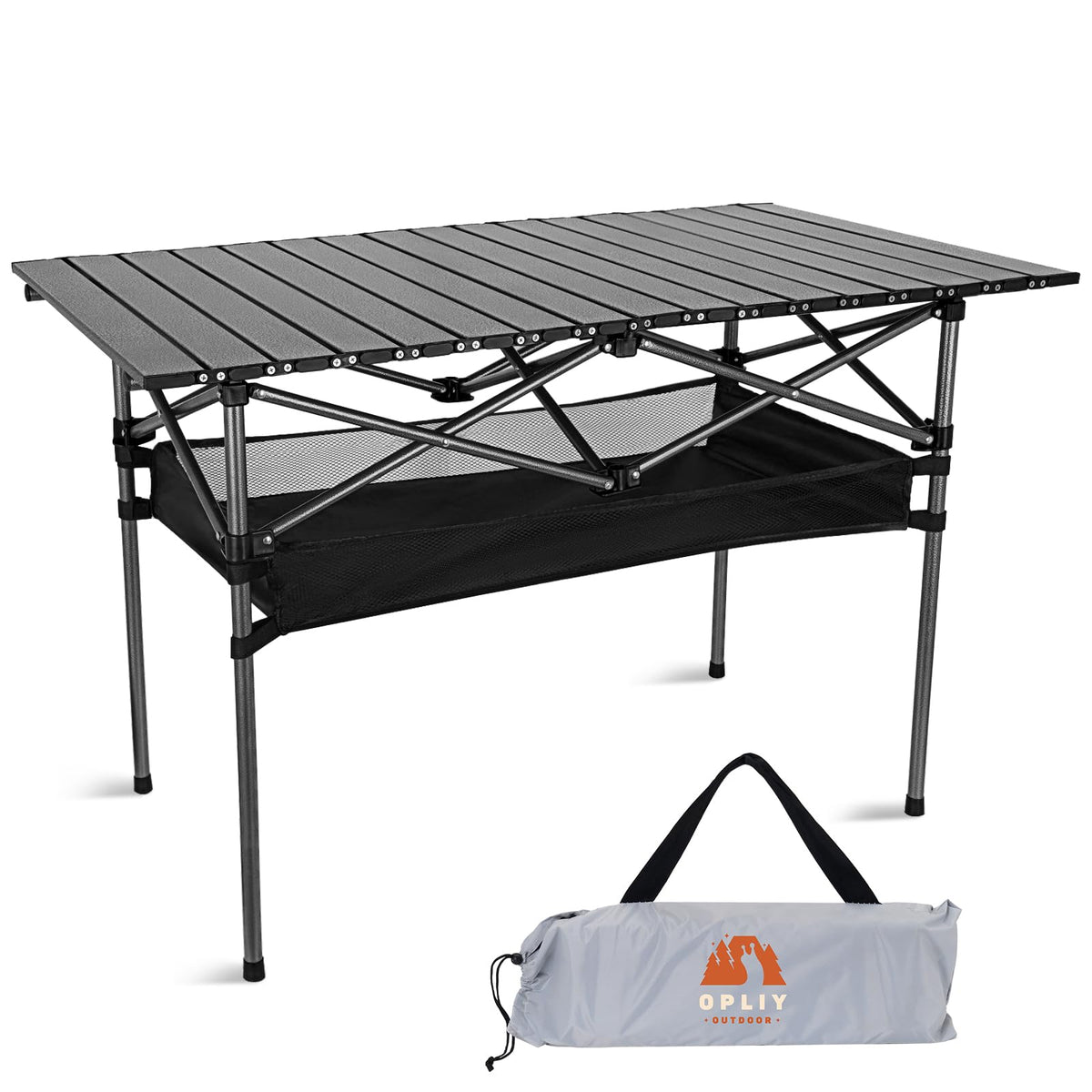 Opliy Portable Folding Camping Table for 4-6 Persons Aluminum Collapsible Table Lightweight with Carry Bag for Camping Hiking Picnics BBQ Beach Trips & Tailgating Black