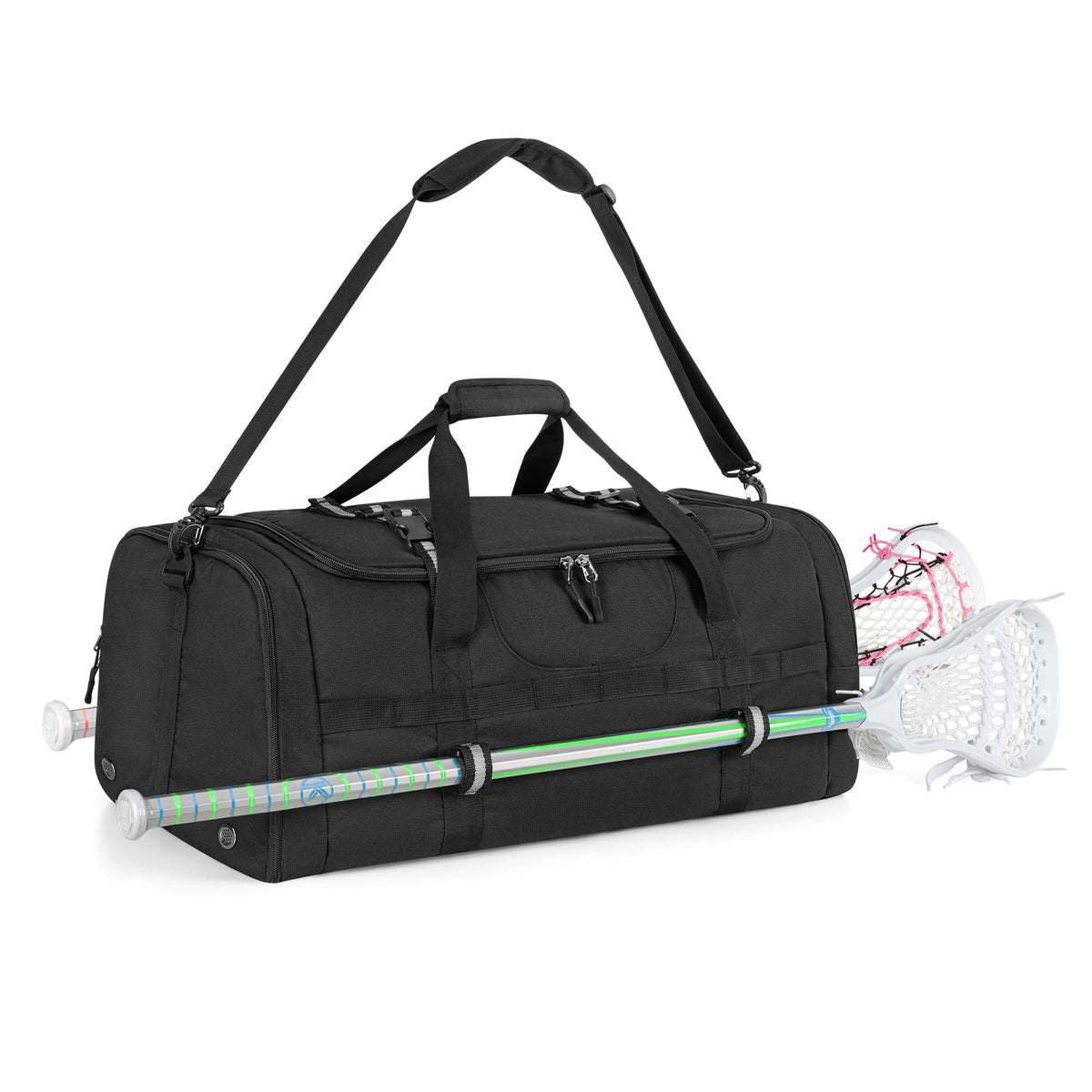 GOBUROS Lacrosse Bag Holds 2 Sticks and Shoes Lacrosse Equipment Backpack with External Helmet Holder and Multi Pockets for All of Your LAX Gear Black