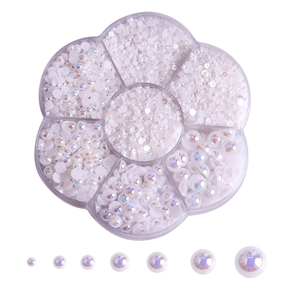 5800Pcs Half Pearls for Crafts Flatback Pearls for Artwork Making DIY Rhinestones Accessory Nail Art Face Gems Jewels Flat Back Craft Pearls for Artist Creative - AB White
