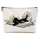 Cat Gifts for Women Book Lovers Gifts Cat Makeup Bag Cat Lover Gifts for Women Cat Owner Wife Cat Mom Gifts Floral Cosmetic Bag Book Gifts Toiletry Bag Christmas Thanksgiving Birthday Gifts