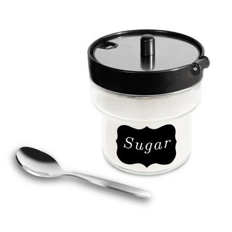 Aelga Glass Sugar Bowl with Flip Lid and Spoon for Coffee Bar Accessories 6 OZ Sugar Container for Kitchen