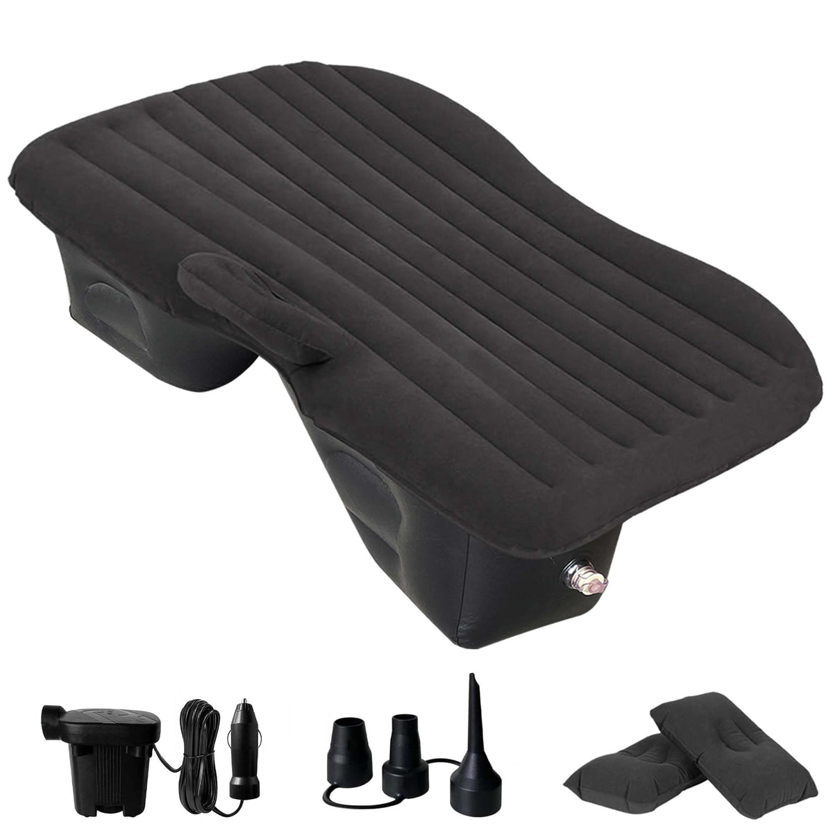 HNXKB SUV Air Mattress Car - Thickened X Inflatable car air Mattress Back seat for Sleeping Pad Car Mattress Back Portable Integrated SUV Camping Bed with 2-in-1 Air Pump Pillows X Carry Bag(Black)