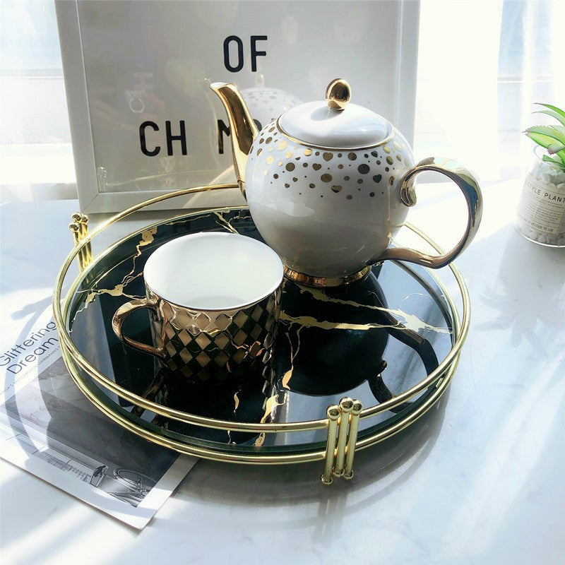 Elegant Marble Pattern Glass Makeup Organizer Tray