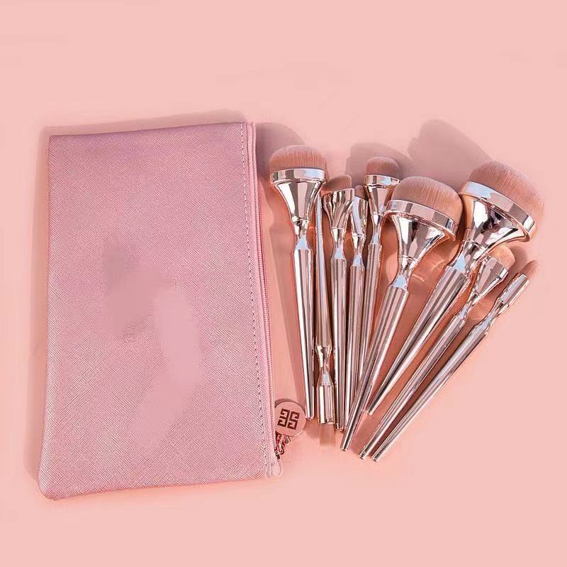 9-Piece Gold Plated Makeup Brush Set for Professionals