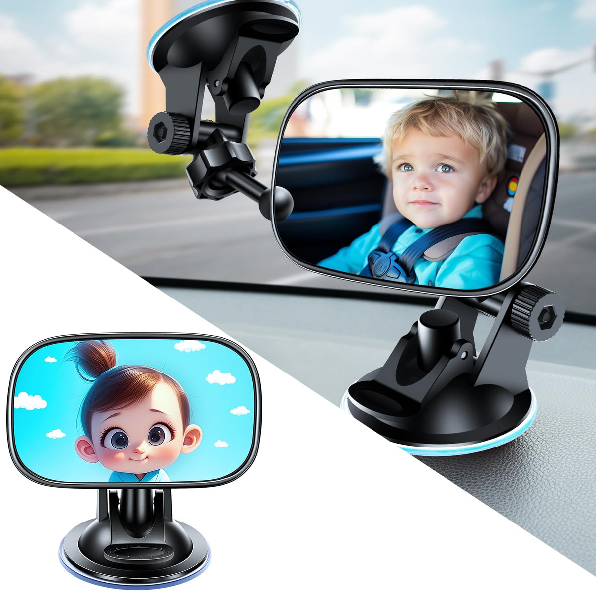 COFSODI baby car mirror rear facing Suction Cup Pram baby mirror for car In-car rear view mirror Must-have accessories for car vital essentials Rearview mirrors for kids and infants.