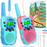Vvinca Rechargeable Walkie Talkies for Kids Long Range 22 Channels 2 Way Kids Walkie Talkie with Flashlight for Camping Hiking Indoor Outdoor Toy 3 4 5 6-12 Boy Girl Christmas Birthday Gifts 2 Packs