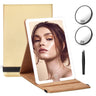Travel Mirror with Light and Round 10X 20X Magnifying Mirror PU Leather Travel Makeup Mirror with 3 Light Settings Portable LED Lighted Makeup Mirror of 8 * 5.5inch with 2000mAh (Set-Golden)