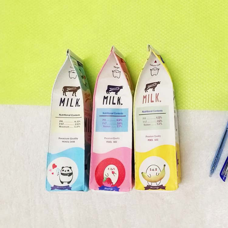 Cartoon Milk Box Pencil Case - Simple Stationery Pouch