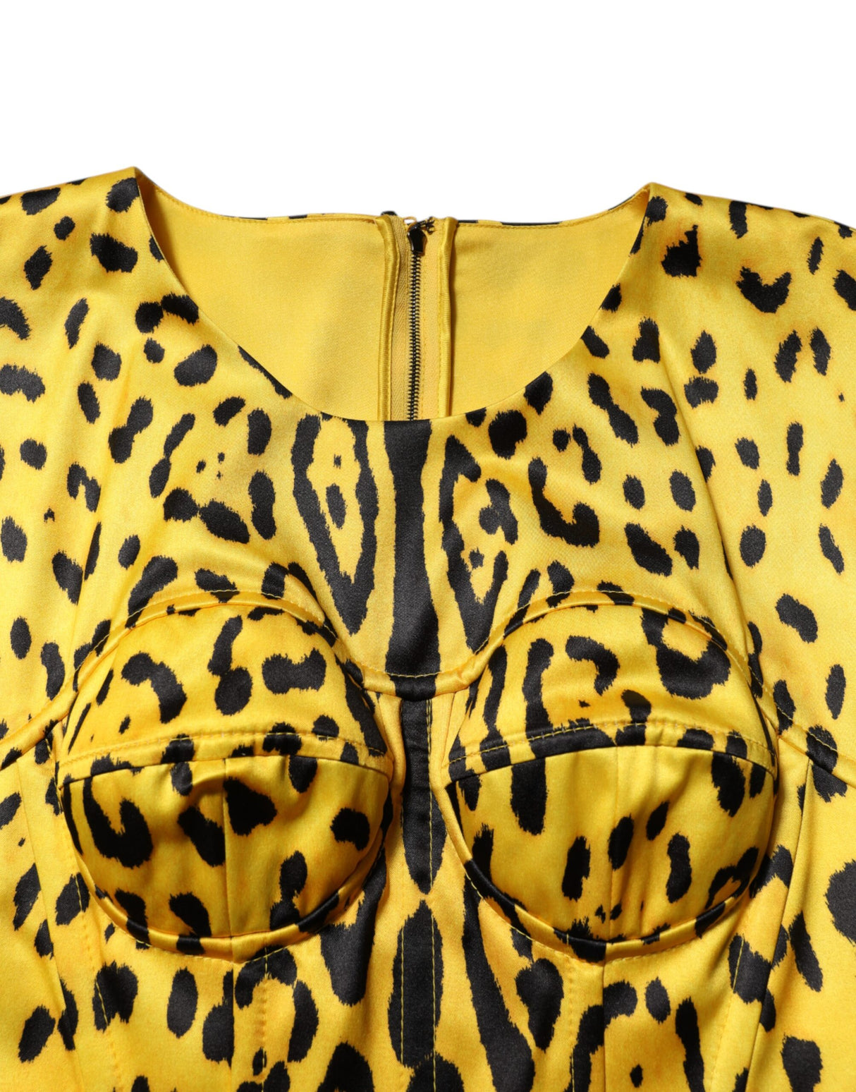 Dolce & Gabbana Yellow Polyester Leopard Midi Sheath Dress