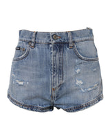 Dolce & Gabbana Blue Logo Plaque Denim Cotton Hot Pants Shorts