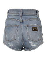 Dolce & Gabbana Blue Tattered Denim Cotton Hot Pants Shorts