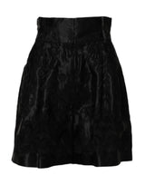 Dolce & Gabbana Black Floral Embroidery Silk High Waist Shorts