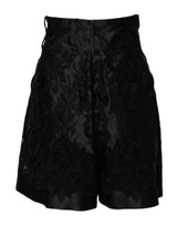 Dolce & Gabbana Black Floral Embroidery Silk High Waist Shorts