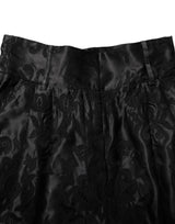 Dolce & Gabbana Black Floral Embroidery Silk High Waist Shorts
