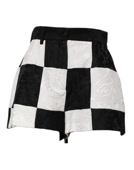 Dolce & Gabbana Black White Floral Brocade Hot Pants Shorts