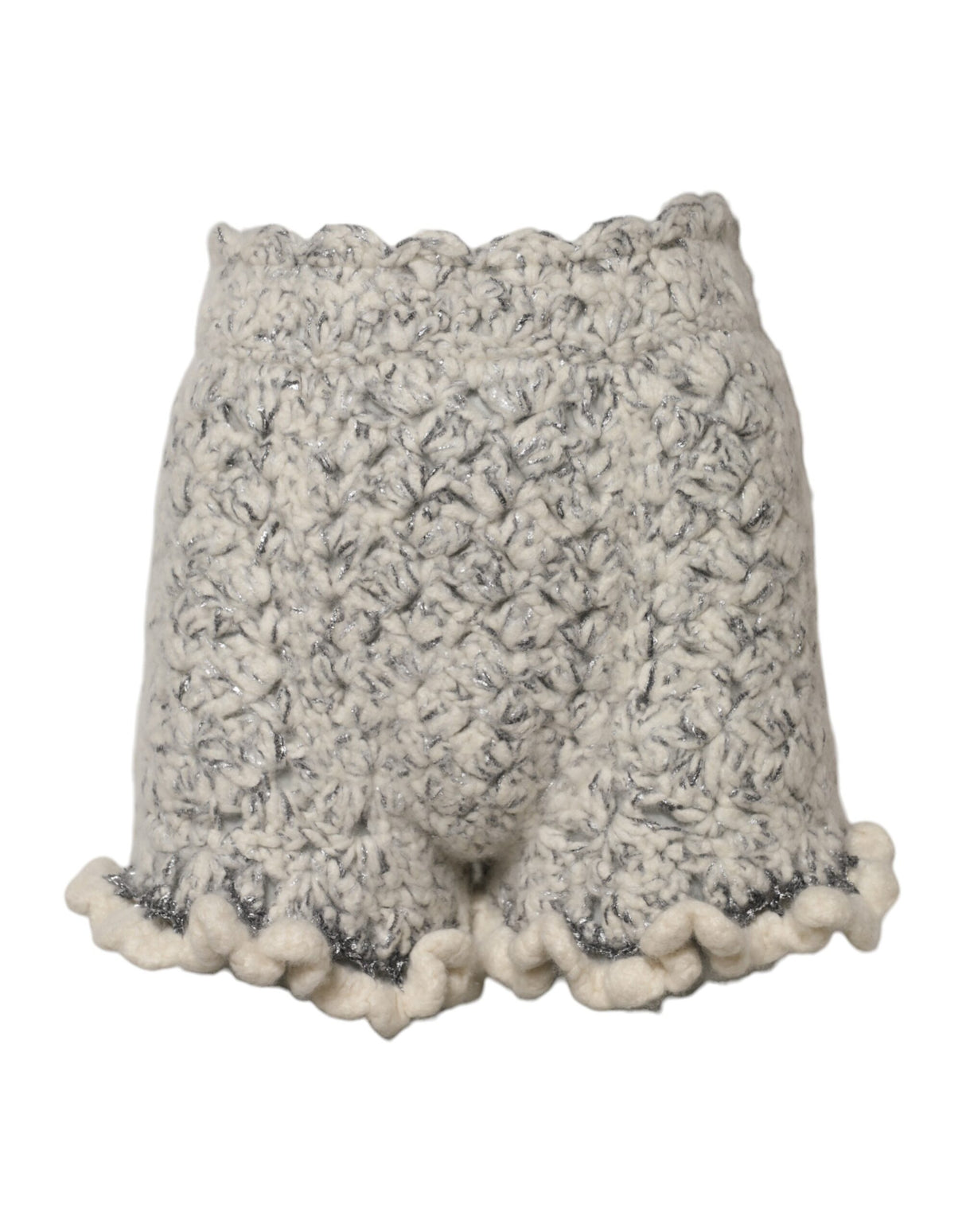 Dolce & Gabbana Metallic Bouclé Knit Cashmere Ruffled Shorts