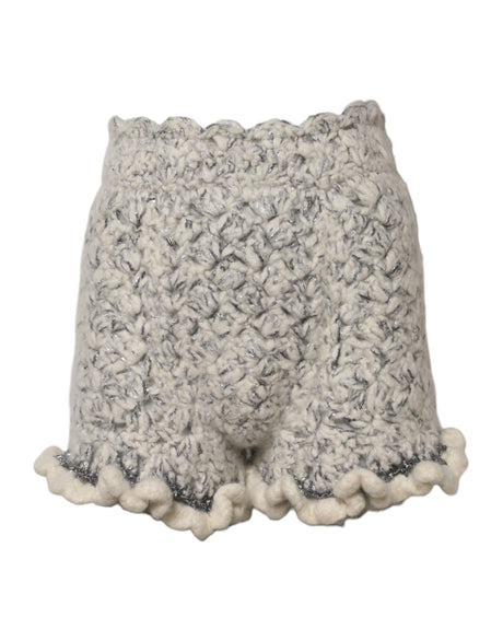 Dolce & Gabbana Metallic Bouclé Knit Cashmere Ruffled Shorts