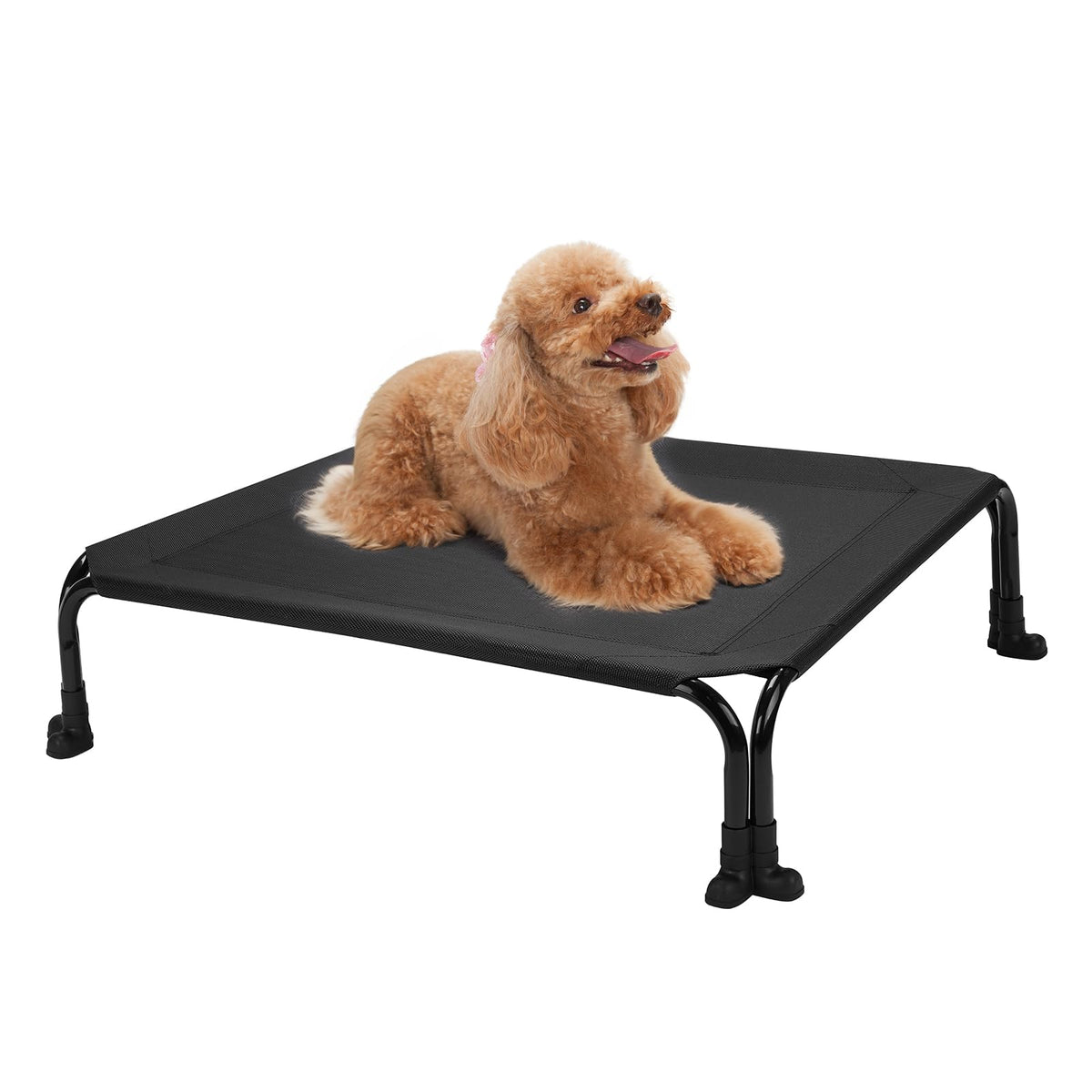 Veehoo Elevated Dog Bed Cooling Raised Dog Bed Outdoor Dog Bed Easy Assembly with Non-Slip Dual-Boot Feet Durable Breathable Teslin Mesh Portable Pet Cot for Indoor Camping 29" x 18" Black