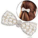 Elegant Pearl Bow Hair Clip with Diamond Accents