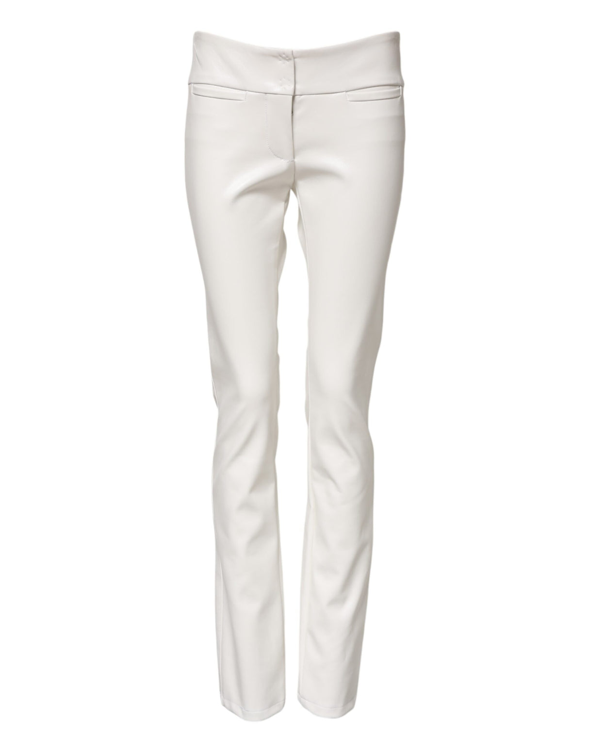 Dolce & Gabbana White Polyurethane High Waist Tapered Pants
