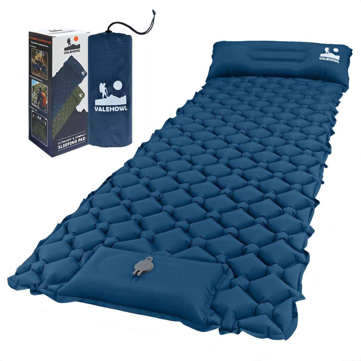 VALEHOWL Sleeping Pad for Camping 200cm x 70cm Comfort Inflatable Camping Mattress with Pillow Lightweight Sleeping Mat for Outdoor Backpacking Hiking