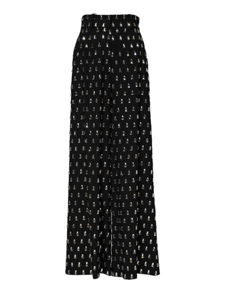 Dolce & Gabbana Black Crystal Embellished Wide Leg Pants