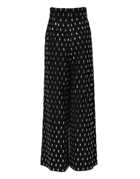 Dolce & Gabbana Black Crystal Embellished Wide Leg Pants
