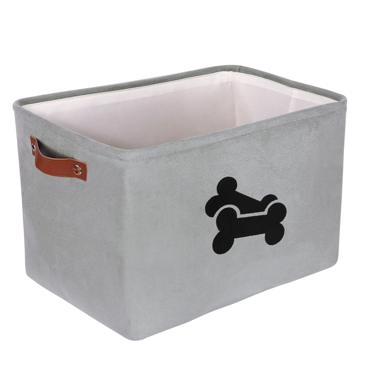 PET ARTIST Rectangle Dog Toy Basket Soft Velvet Dog Toy Bin with Comfortable Handles Collapsible Dog Toy Storage Box Chest Organizer for Pet Toys Leash Blanket Clothes Accessories Gray