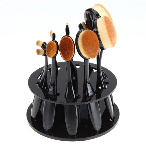 10-Hole Black Round Makeup Brush Holder