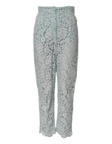 Dolce & Gabbana Mint Green Cotton Floral Lace Trousers Pants