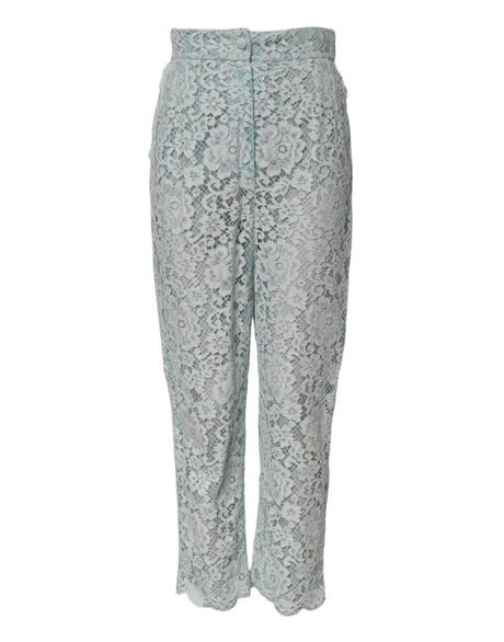 Dolce & Gabbana Mint Green Cotton Floral Lace Trousers Pants