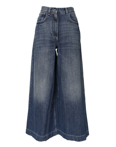 Dolce & Gabbana Blue Cotton High Waist Wide Leg Denim Jeans