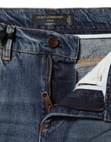 Dolce & Gabbana Blue Cotton Tattered Mid Waist Denim Jeans