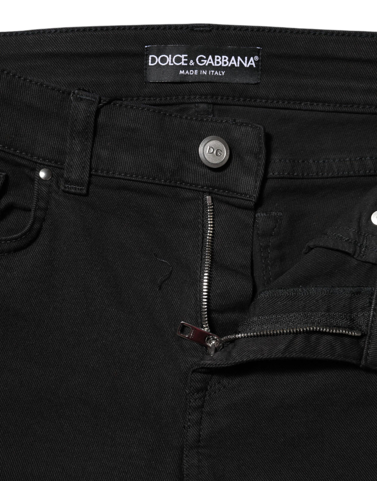 Dolce & Gabbana Black Cotton Logo Skinny MidWaist Denim Jeans