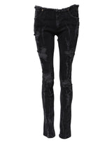 Dolce & Gabbana Black Cotton Tattered Skinny Denim Jeans