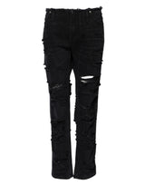 Dolce & Gabbana Black Cotton Tattered Mid Waist Denim Jeans