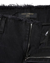 Dolce & Gabbana Black Cotton Tattered Mid Waist Denim Jeans