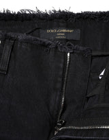 Dolce & Gabbana Black Cotton Tattered Mid Waist Denim Jeans