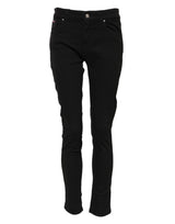 Dolce & Gabbana Black Cotton Logo Skinny Mid Waist Denim Jeans
