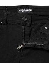 Dolce & Gabbana Black Cotton Logo Skinny Mid Waist Denim Jeans