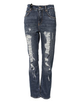 Dolce & Gabbana Blue Cotton Boyfriend Tattered Denim Jeans