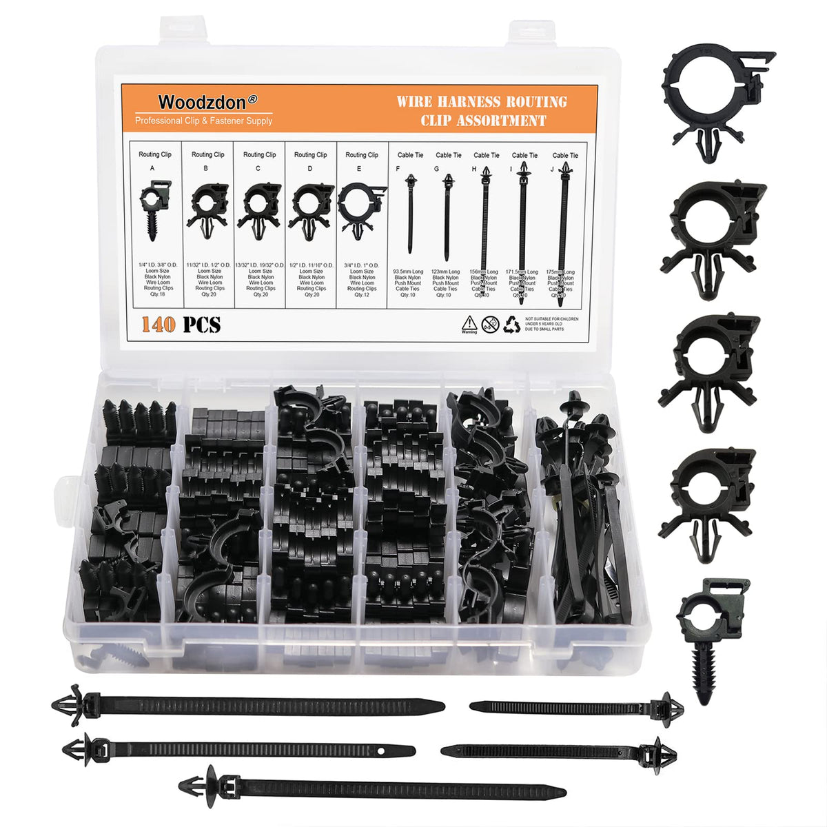 Woodzdon 140 Pcs Car Wire Loom Routing Clip Push Mount Cable Tie Assortment Heavy Duty Nylon 10 Different Size Automotive Wiring Harness Self Locking Zip Ties Strap Convoluted Conduit Universal Fit