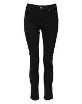 Dolce & Gabbana Black Cotton Logo Skinny Mid Waist Denim Jeans