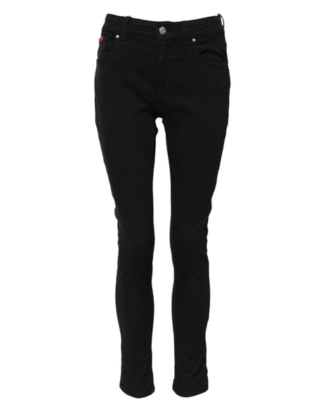 Dolce & Gabbana Black Cotton Logo Skinny Mid Waist Denim Jeans