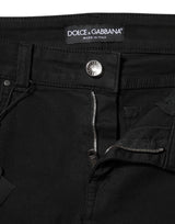 Dolce & Gabbana Black Cotton Logo Skinny Mid Waist Denim Jeans