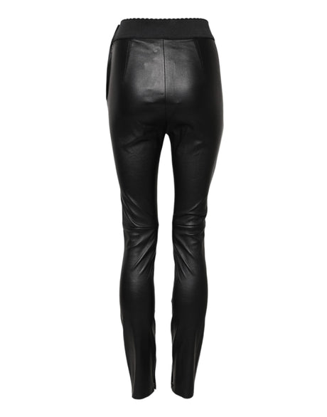 Dolce & Gabbana Black Leather Elastic Waist Pants