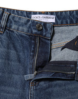 Dolce & Gabbana Blue Cotton Wide Leg Tattered Denim Jeans