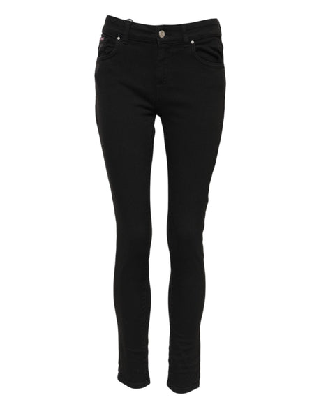 Dolce & Gabbana Black Cotton Logo Skinny Mid Waist Denim Jeans