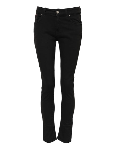 Dolce & Gabbana Black Cotton Logo Skinny Mid Waist Denim Jeans