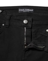 Dolce & Gabbana Black Cotton Logo Skinny Mid Waist Denim Jeans